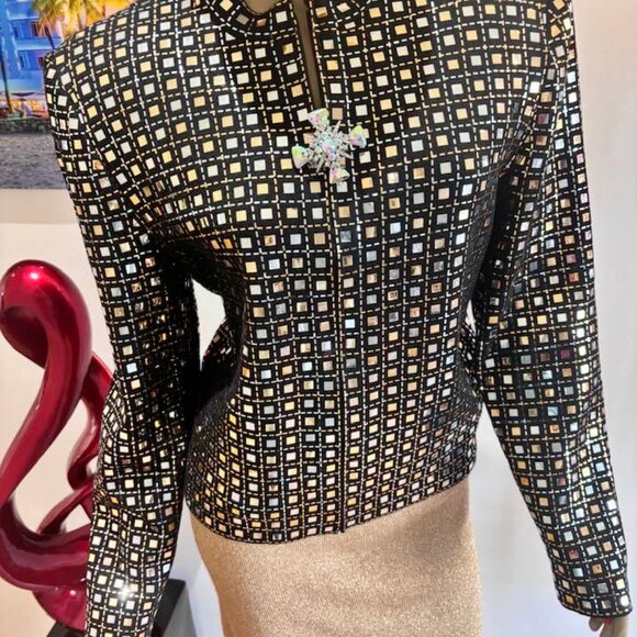 St John embellished skirt suit 12 Large gold paillettes silver sequins set - Picture 3 of 6
